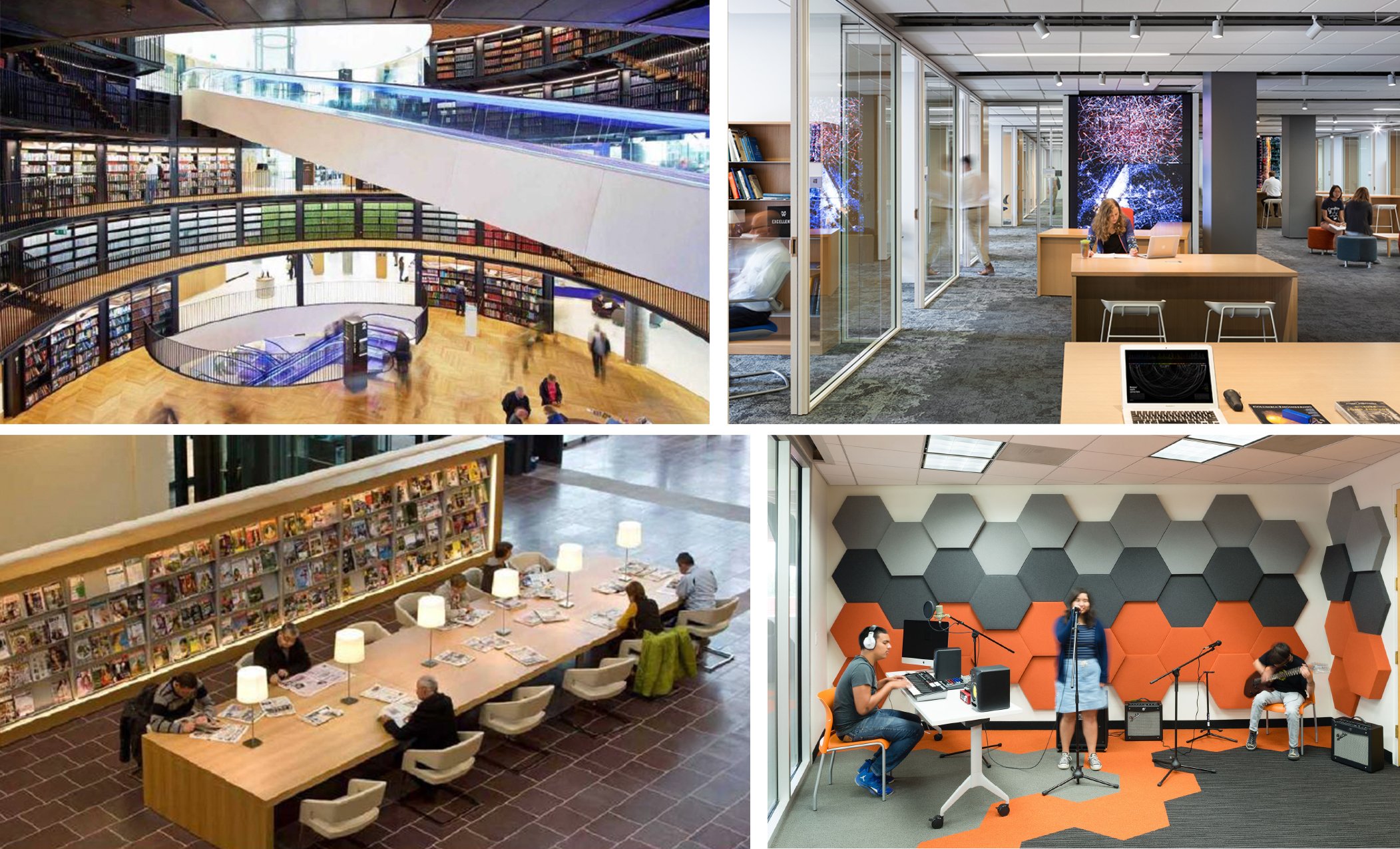 Modern library space designed by Aaron Cohen Associates